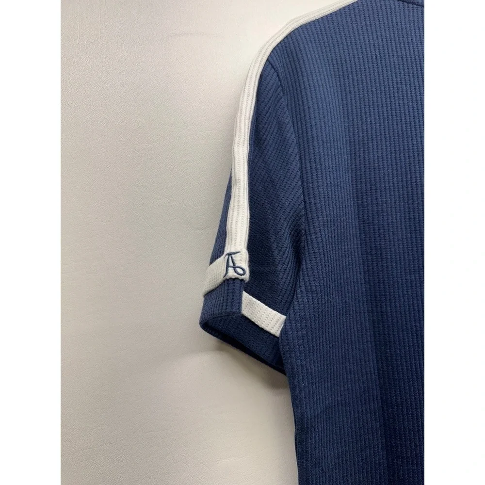 Tailored Athlete Textured Colour Blocked T-Shirt Mens‎ S Blue White Ribbed Trim